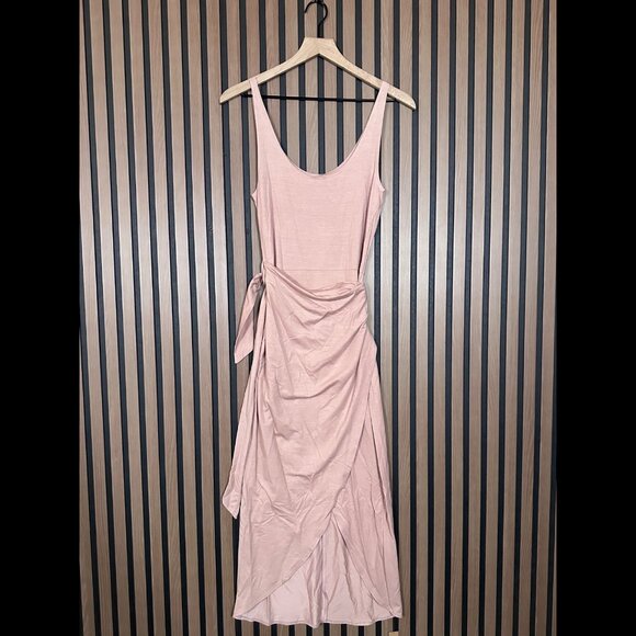 New Reformation Wrap Dress Small Blush Pink Kaila Maxi Sleeveless Jersey Knit - Picture 1 of 8